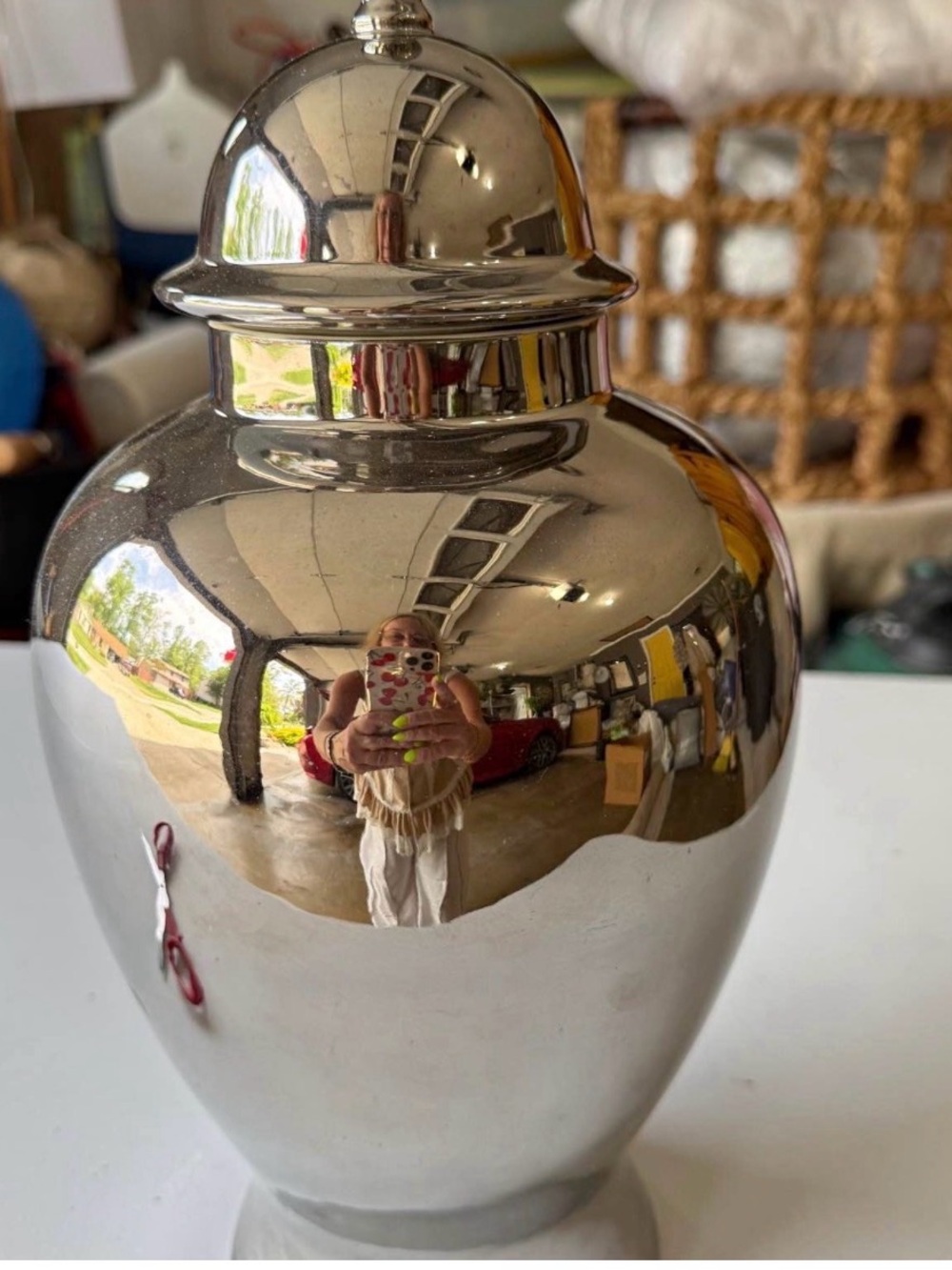 Ethan Allen Metallic Polished Temple Jar Made in Italy